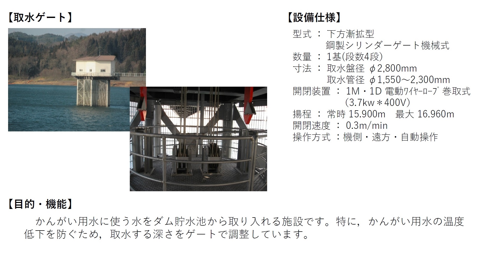 小田ダム　取水ゲート設備