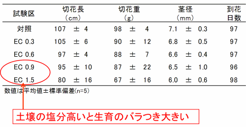 キク(深志の匠)の生育および品質表