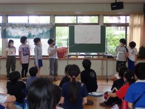 小学生が発表している様子