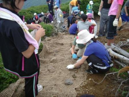 植生ネット張り付け