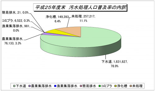 汚水処理人口普及率の内訳（平成25年)円グラフ