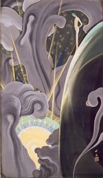 尾竹　竹坡 《月の潤い・太陽の熱・星の冷え》 1920年