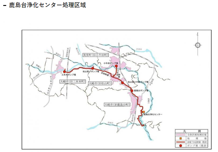 鳴瀬川流域下水道事業処理区域図