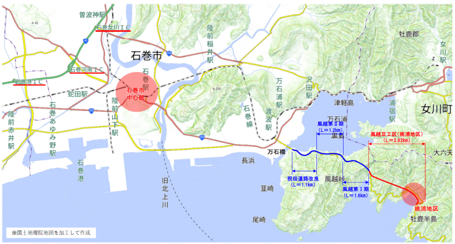 風越（桃浦地区）道路改良事業位置図