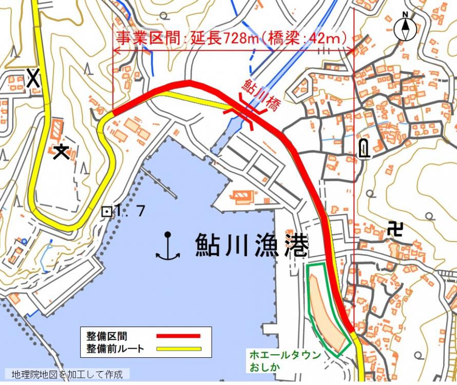鮎川道路位置図