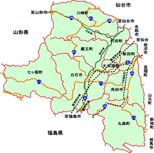 大河原管内2市7町の略図です。