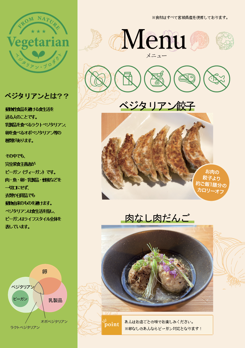 ベジタリアン向けメニュー日本語